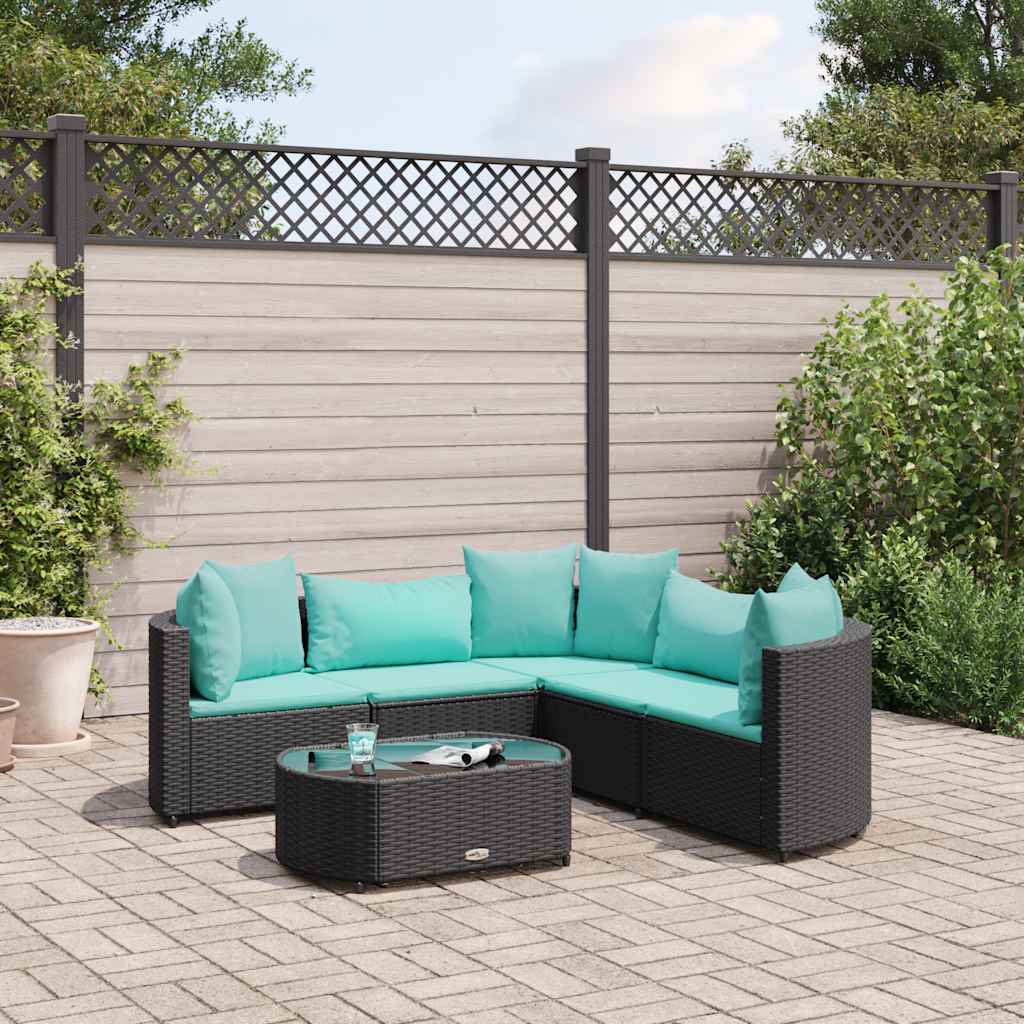 Set Divano da Giardino 6 pz con Cuscini Nero in Polyrattan - homemem39