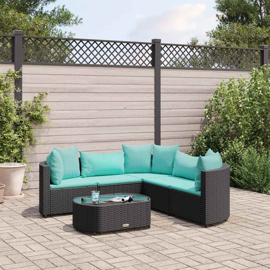 Set Divano da Giardino 6 pz con Cuscini Nero in Polyrattan - homemem39