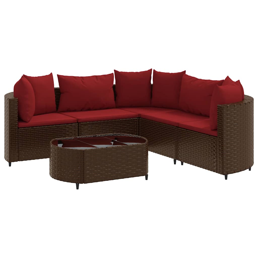 Set Divano da Giardino 6 pz con Cuscini Marrone in Polyrattan - homemem39
