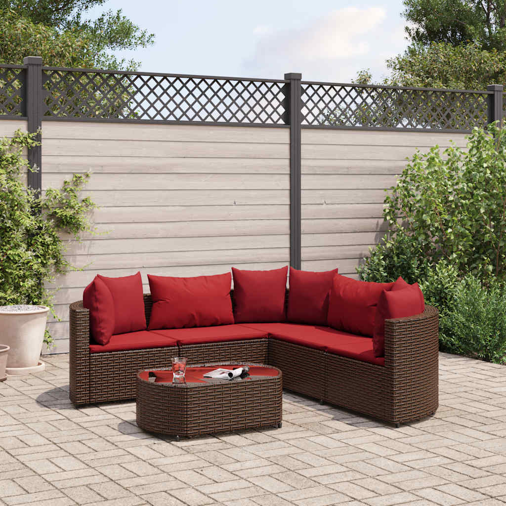 Set Divano da Giardino 6 pz con Cuscini Marrone in Polyrattan | homemem39