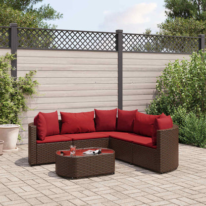 Set Divano da Giardino 6 pz con Cuscini Marrone in Polyrattan | homemem39