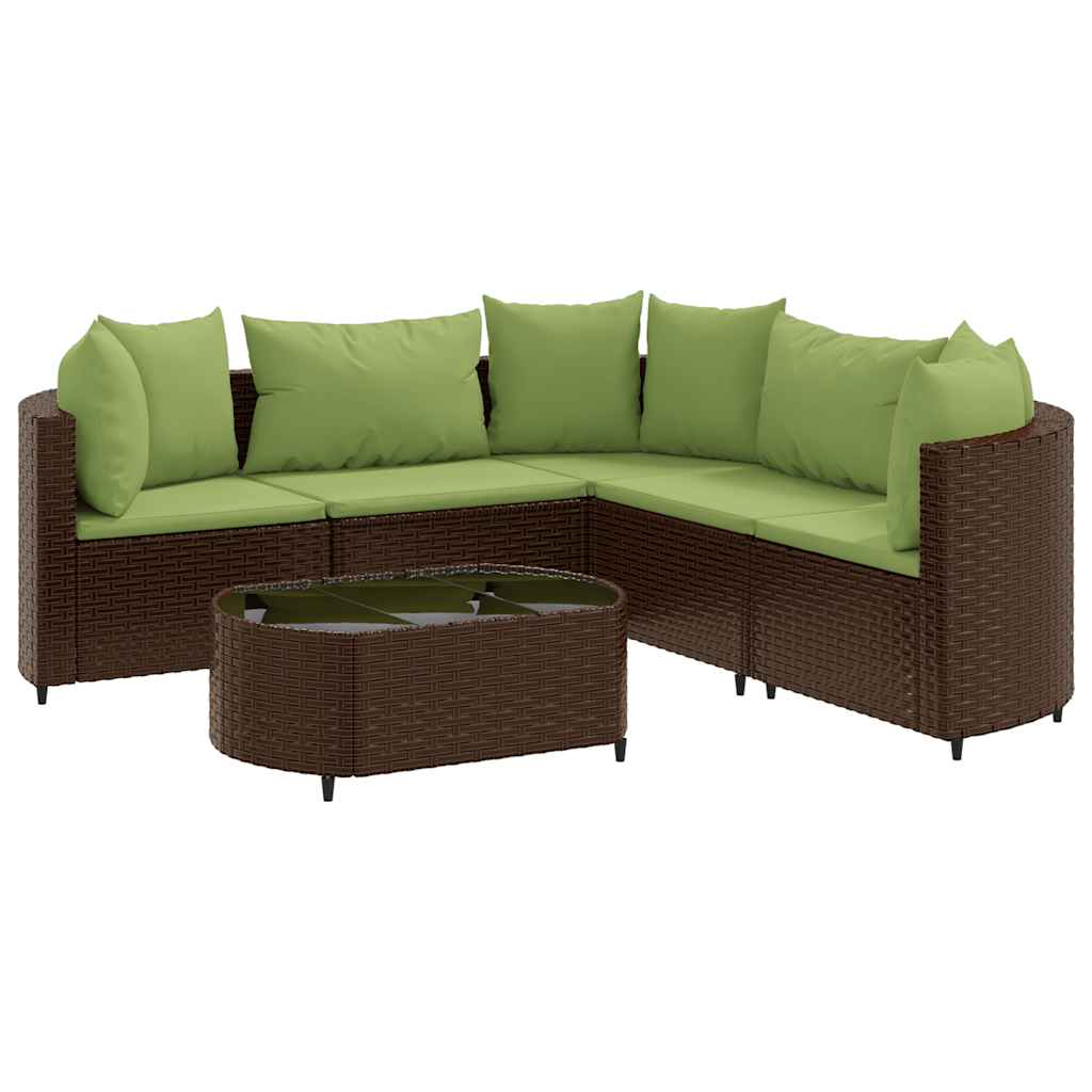 Set Divano da Giardino 6 pz con Cuscini Marrone in Polyrattan | homemem39