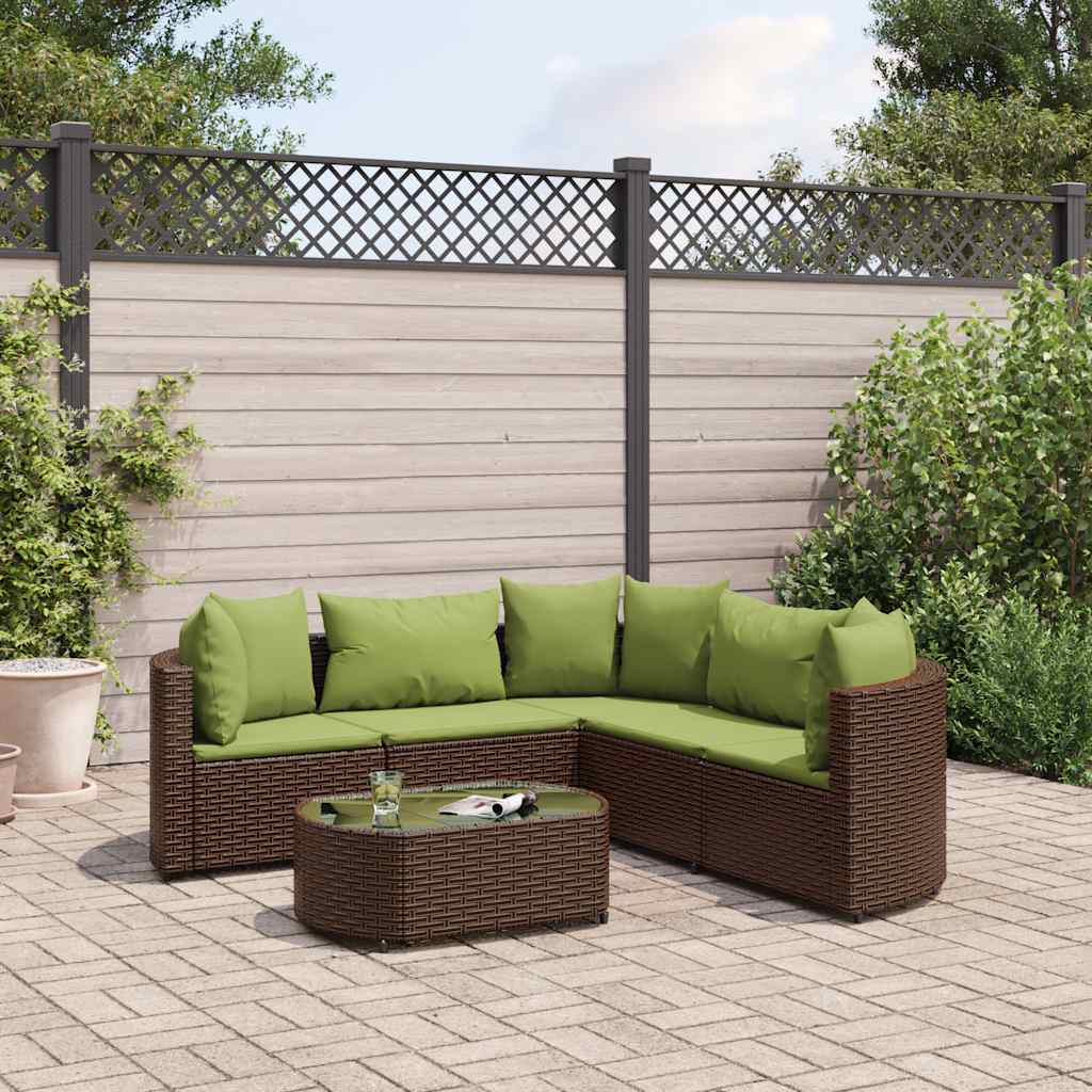 Set Divano da Giardino 6 pz con Cuscini Marrone in Polyrattan - homemem39