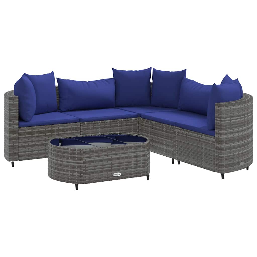 Set Divano da Giardino 6 pz con Cuscini Grigio in Polyrattan - homemem39