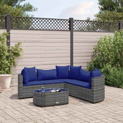 Set Divano da Giardino 6 pz con Cuscini Grigio in Polyrattan