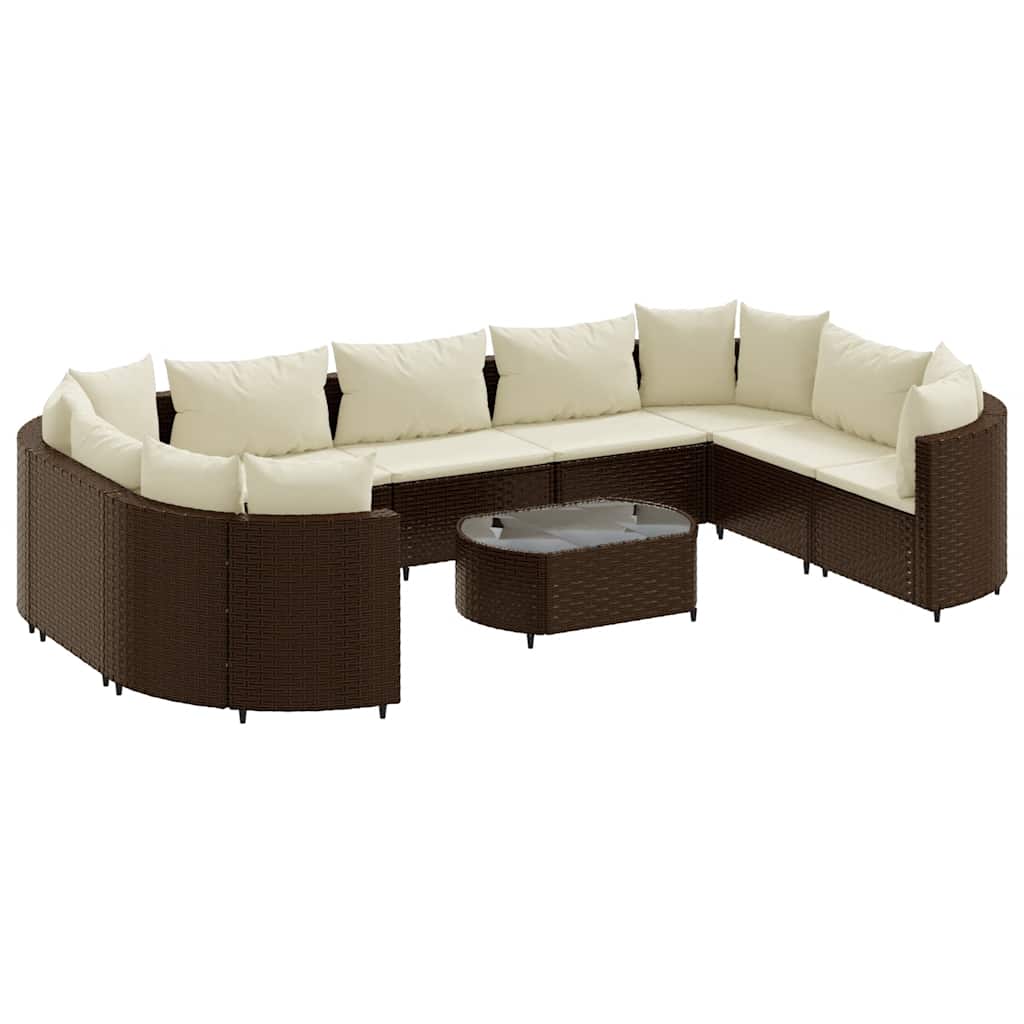 Set Divani da Giardino 10pz con Cuscini in Polyrattan Marrone | homemem39