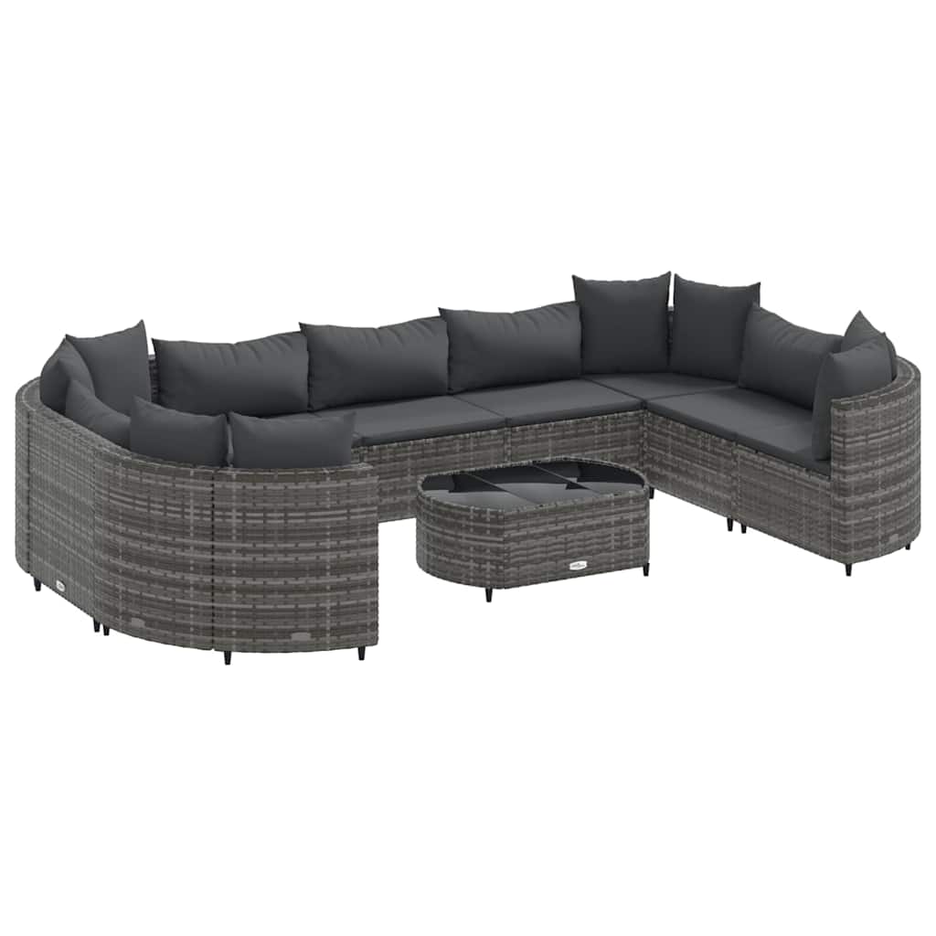 Set Divano da Giardino 10 pz con Cuscini Grigio in Polyrattan | homemem39