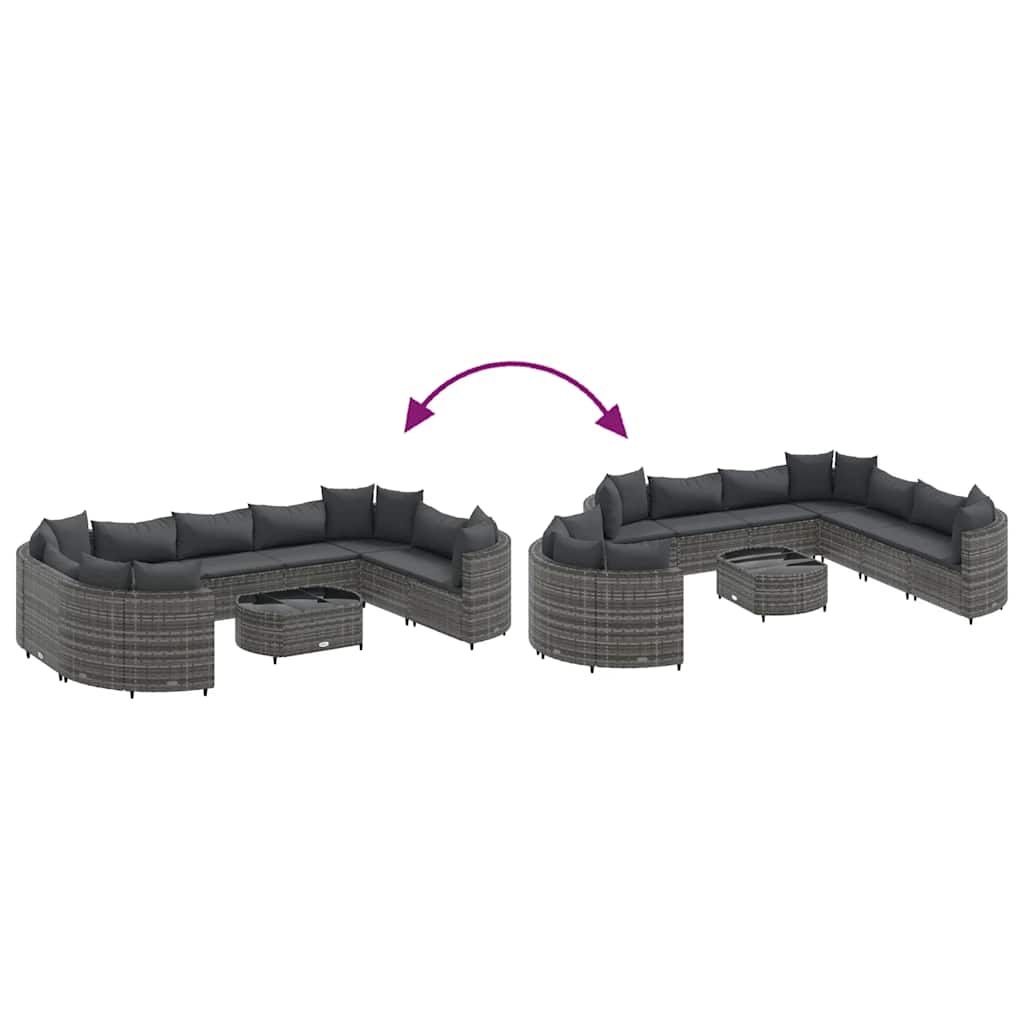 Set Divano da Giardino 10 pz con Cuscini Grigio in Polyrattan | homemem39