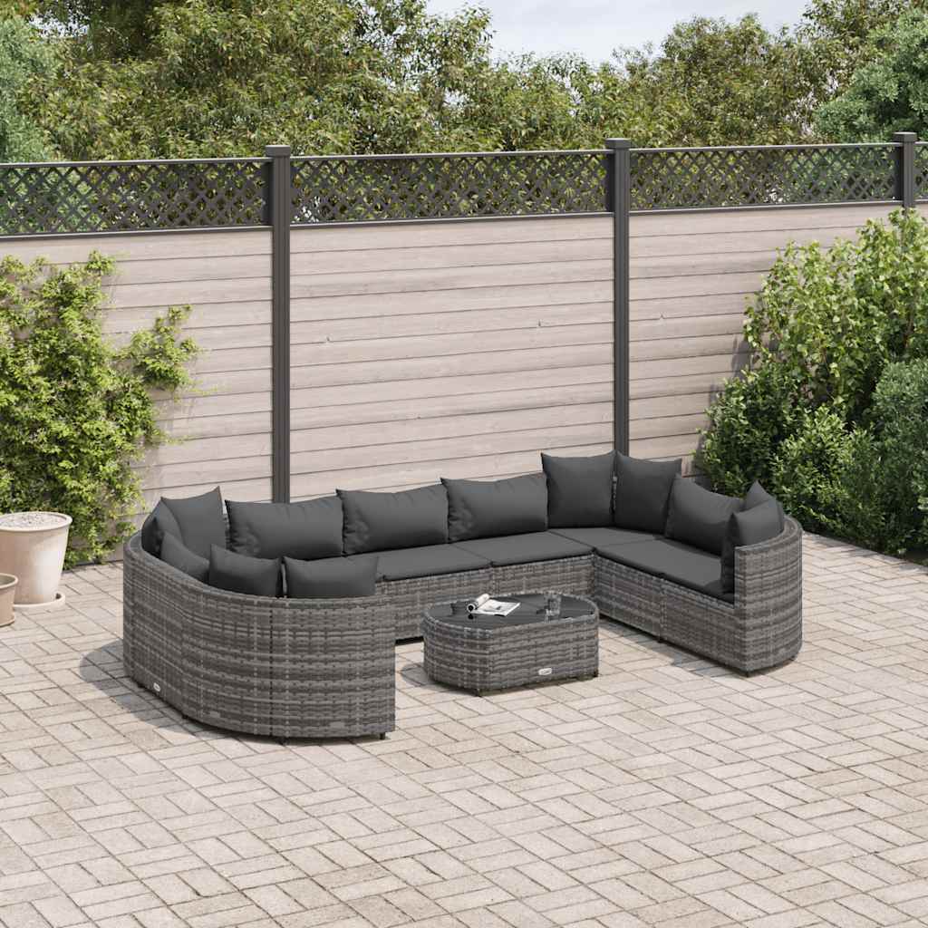 Set Divano da Giardino 10 pz con Cuscini Grigio in Polyrattan | homemem39