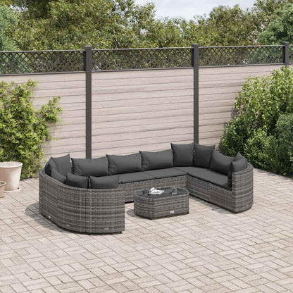Set Divano da Giardino 10 pz con Cuscini Grigio in Polyrattan | homemem39