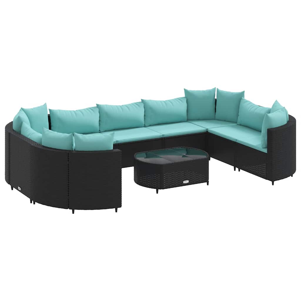 Set Divani da Giardino 10pz con Cuscini in Polyrattan Nero | homemem39