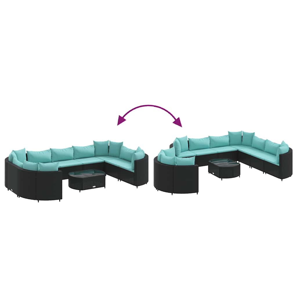 Set Divani da Giardino 10pz con Cuscini in Polyrattan Nero | homemem39