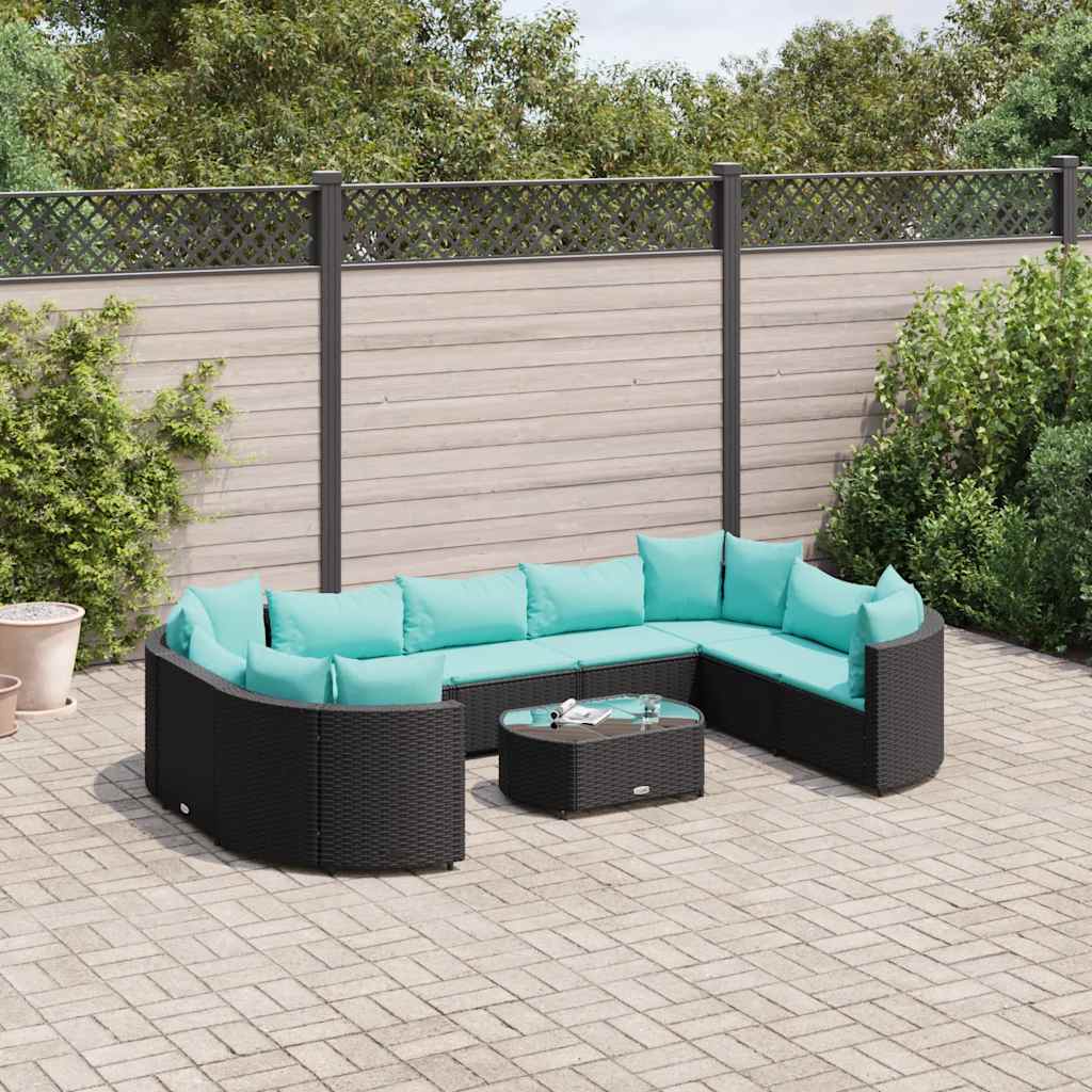 Set Divani da Giardino 10pz con Cuscini in Polyrattan Nero | homemem39
