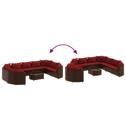 Set Divani da Giardino 10pz con Cuscini in Polyrattan Marrone