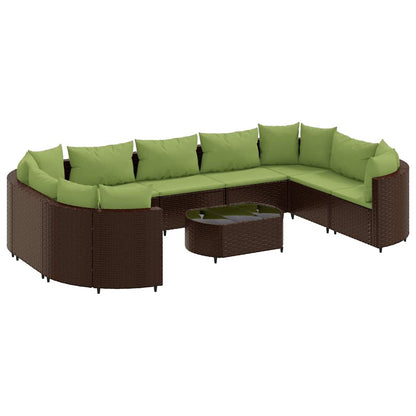 Set Divani da Giardino 10pz con Cuscini in Polyrattan Marrone
