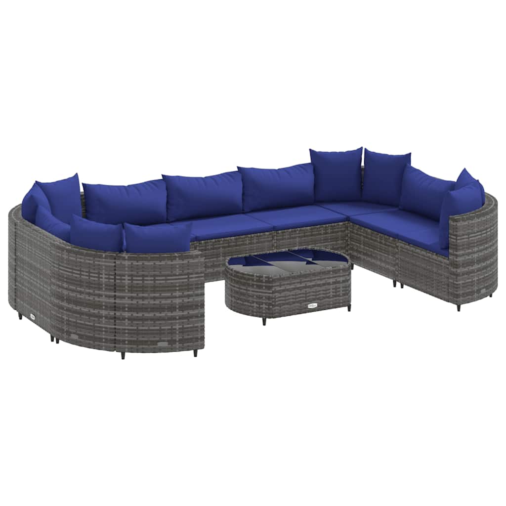 Set Divano da Giardino 10 pz con Cuscini Grigio in Polyrattan - homemem39