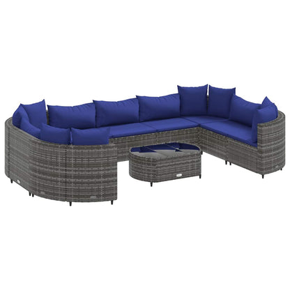 Set Divano da Giardino 10 pz con Cuscini Grigio in Polyrattan - homemem39