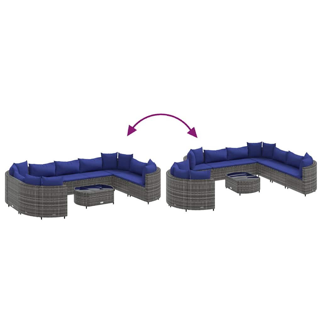 Set Divano da Giardino 10 pz con Cuscini Grigio in Polyrattan - homemem39