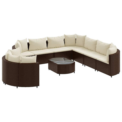 Set Divani da Giardino 10pz con Cuscini in Polyrattan Marrone | homemem39