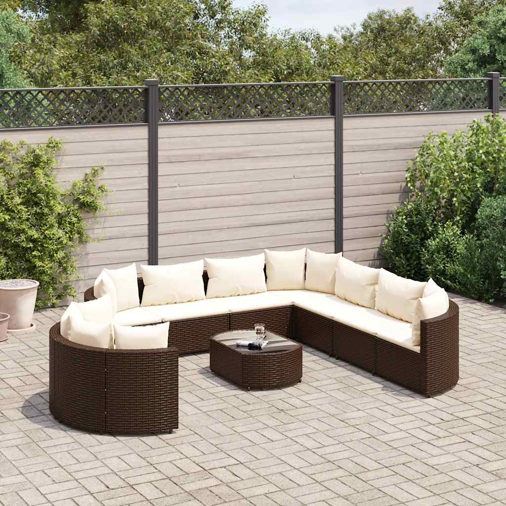 Set Divani da Giardino 10pz con Cuscini in Polyrattan Marrone | homemem39