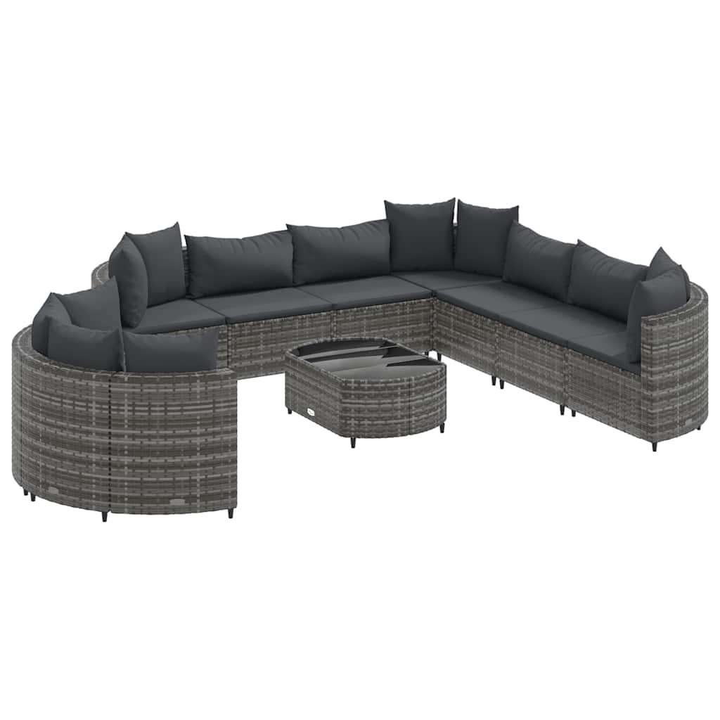 Set Divano da Giardino 10 pz con Cuscini Grigio in Polyrattan | homemem39