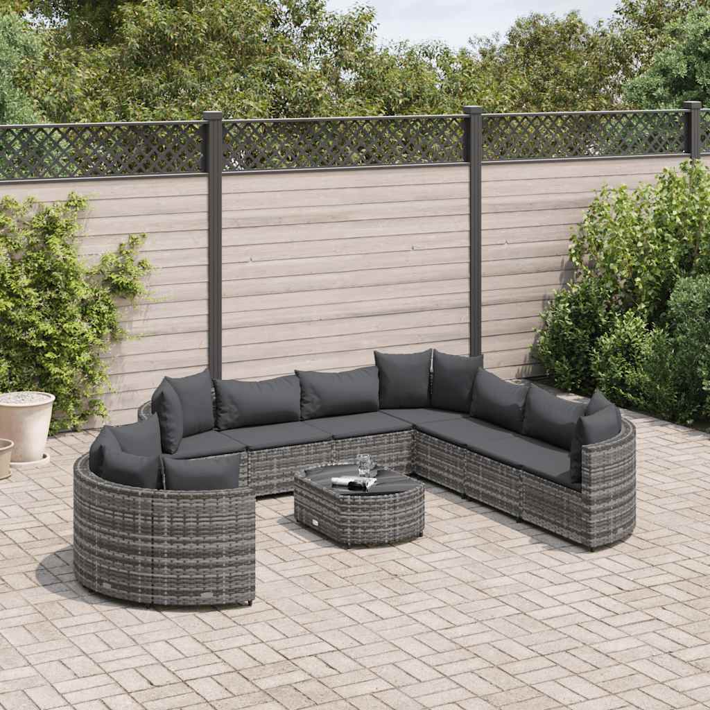 Set Divano da Giardino 10 pz con Cuscini Grigio in Polyrattan | homemem39