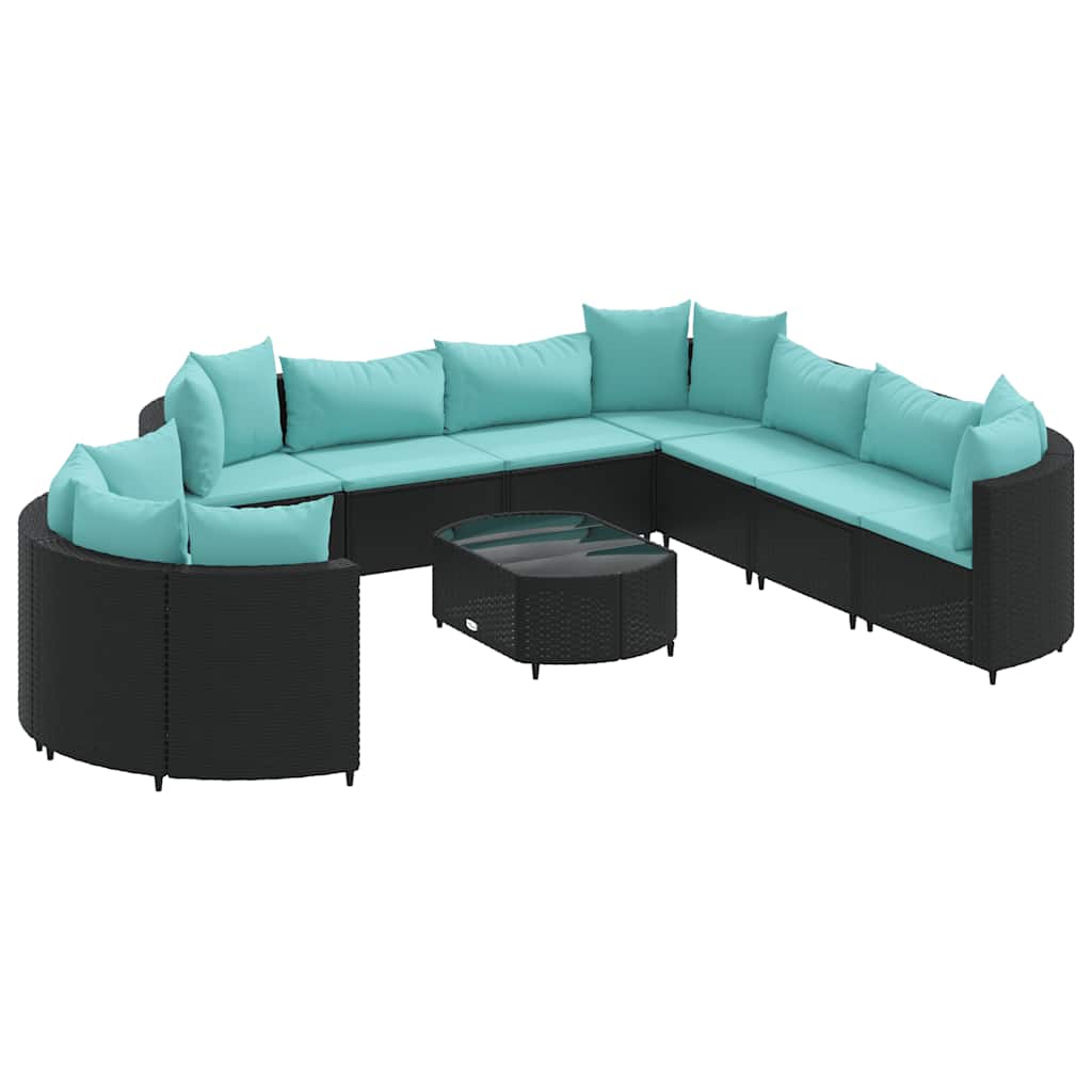 Set Divani da Giardino 10pz con Cuscini in Polyrattan Nero | homemem39