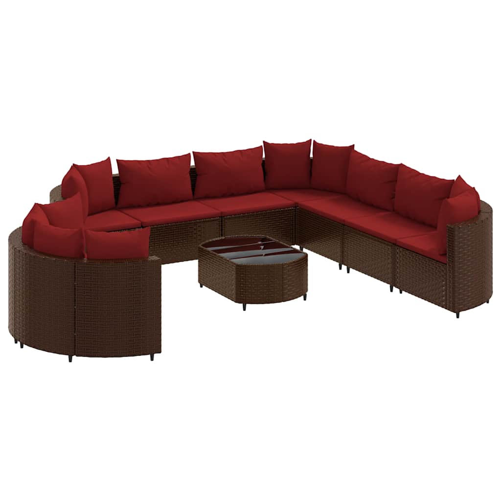 Set Divani da Giardino 10pz con Cuscini in Polyrattan Marrone | homemem39
