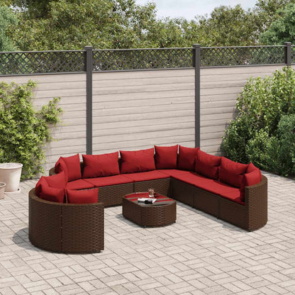 Set Divani da Giardino 10pz con Cuscini in Polyrattan Marrone | homemem39