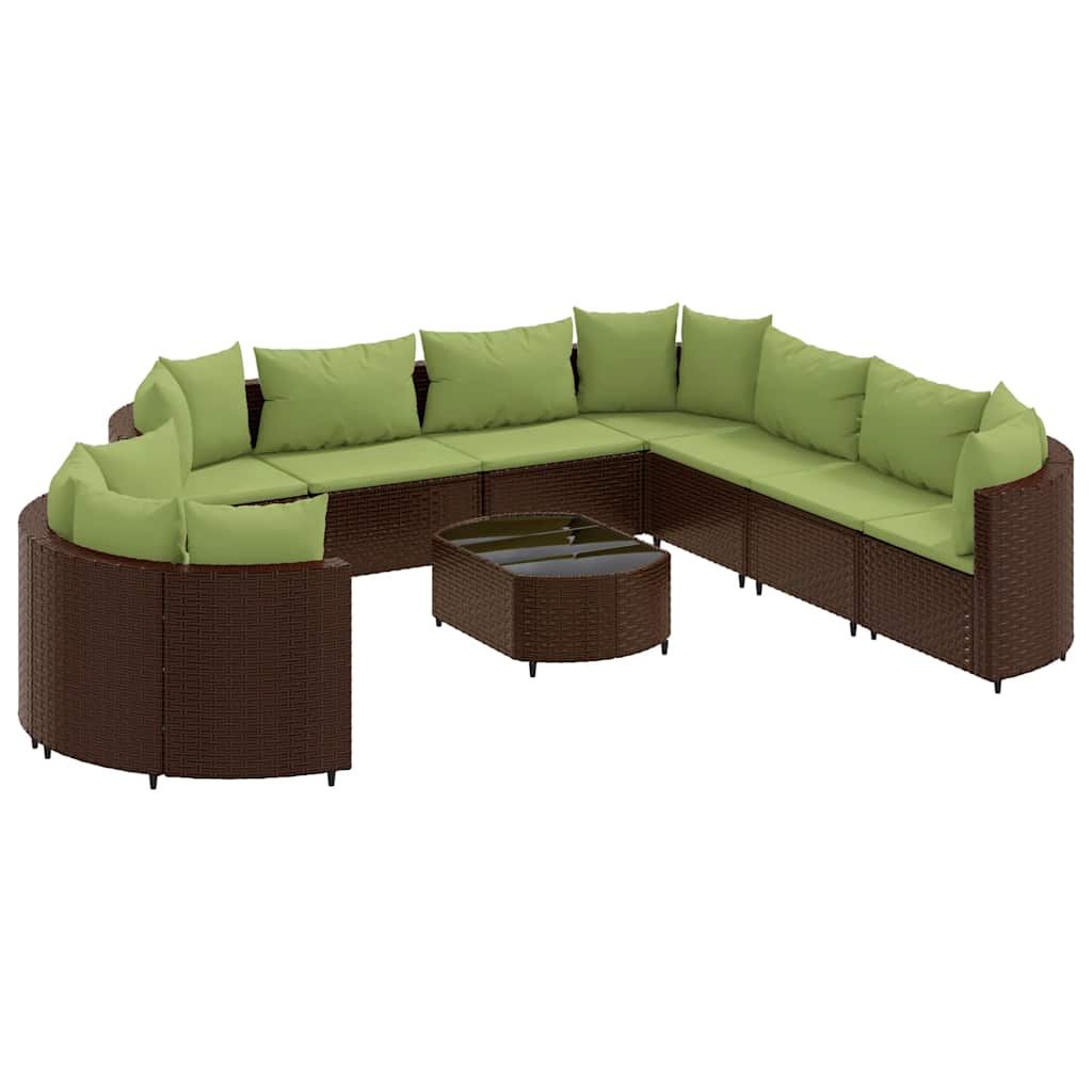 Set Divani da Giardino 10pz con Cuscini in Polyrattan Marrone