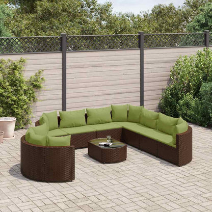 Set Divani da Giardino 10pz con Cuscini in Polyrattan Marrone