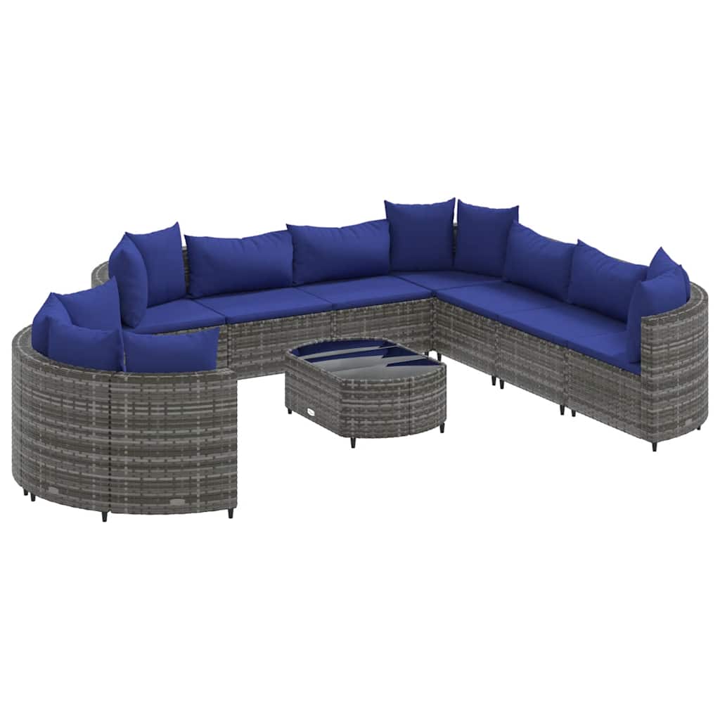 Set Divano da Giardino 10 pz con Cuscini Grigio in Polyrattan | homemem39