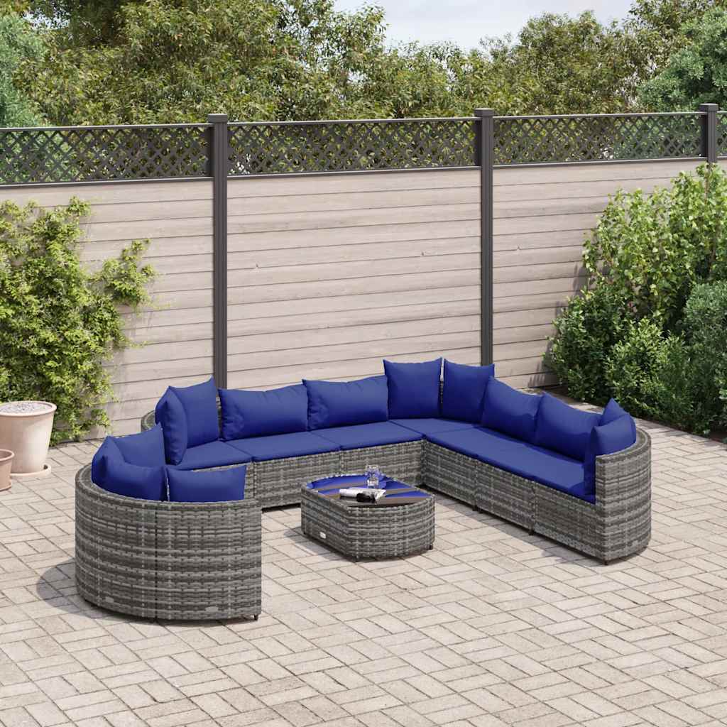 Set Divano da Giardino 10 pz con Cuscini Grigio in Polyrattan | homemem39