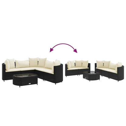 Set Divano da Giardino 6 pz con Cuscini Nero in Polyrattan | homemem39