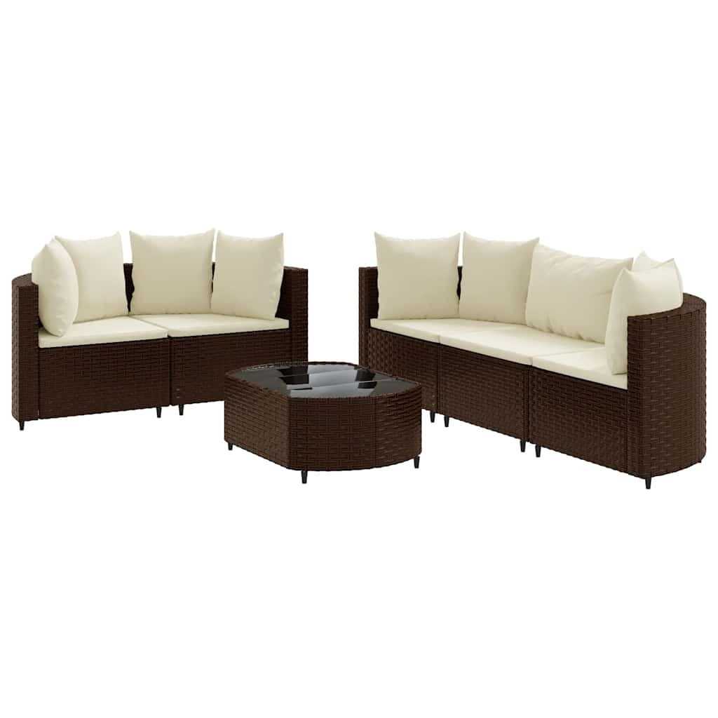 Set Divano da Giardino 6 pz con Cuscini Marrone in Polyrattan | homemem39