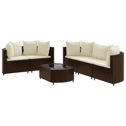 Set Divano da Giardino 6 pz con Cuscini Marrone in Polyrattan | homemem39