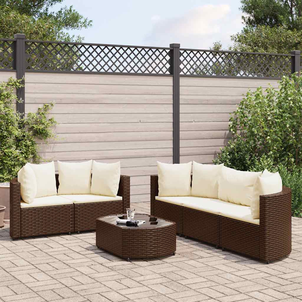 Set Divano da Giardino 6 pz con Cuscini Marrone in Polyrattan | homemem39
