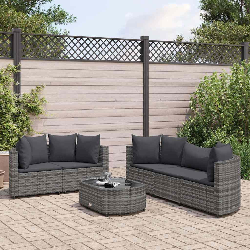 Set Divano da Giardino 6 pz con Cuscini Grigio in Polyrattan | homemem39