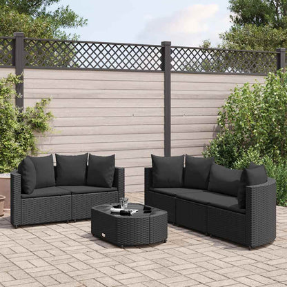 Set Divano da Giardino 6 pz con Cuscini Nero in Polyrattan - homemem39