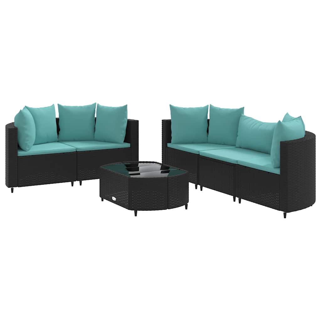 Set Divano da Giardino 6 pz con Cuscini Nero in Polyrattan | homemem39
