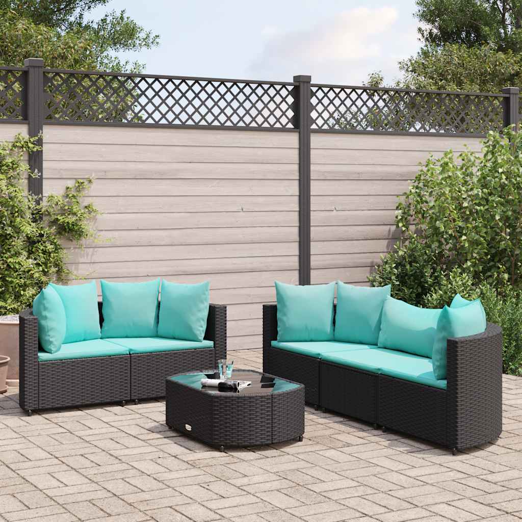 Set Divano da Giardino 6 pz con Cuscini Nero in Polyrattan | homemem39