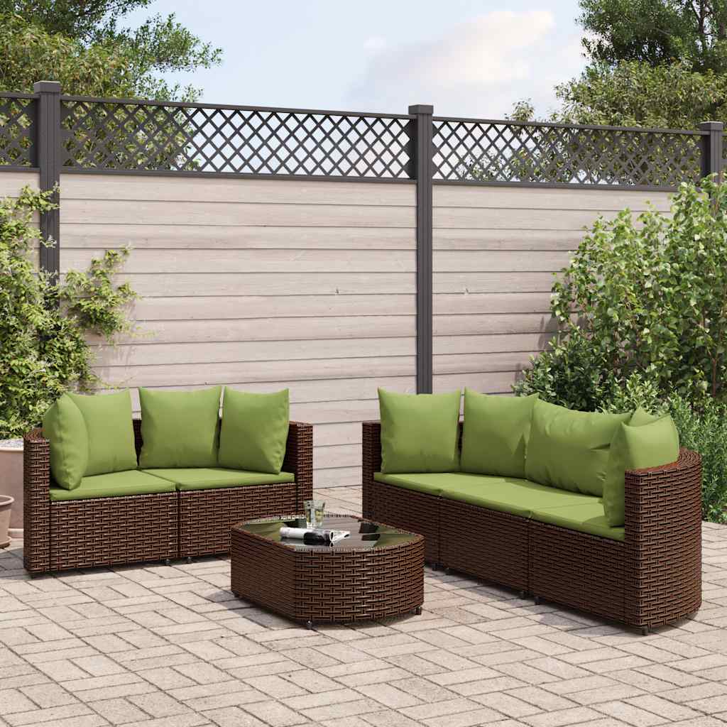 Set Divano da Giardino 6 pz con Cuscini Marrone in Polyrattan - homemem39