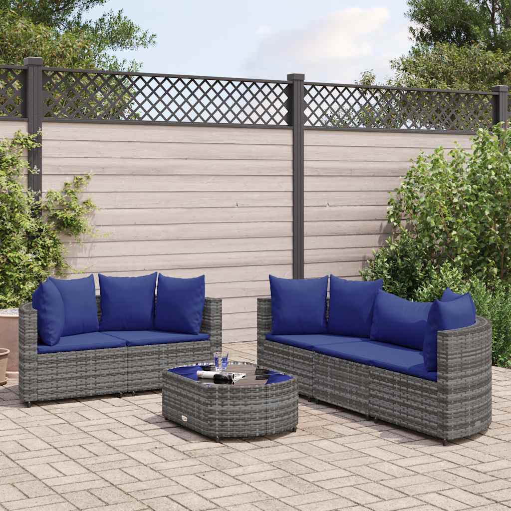 Set Divano da Giardino 6 pz con Cuscini Grigio in Polyrattan - homemem39