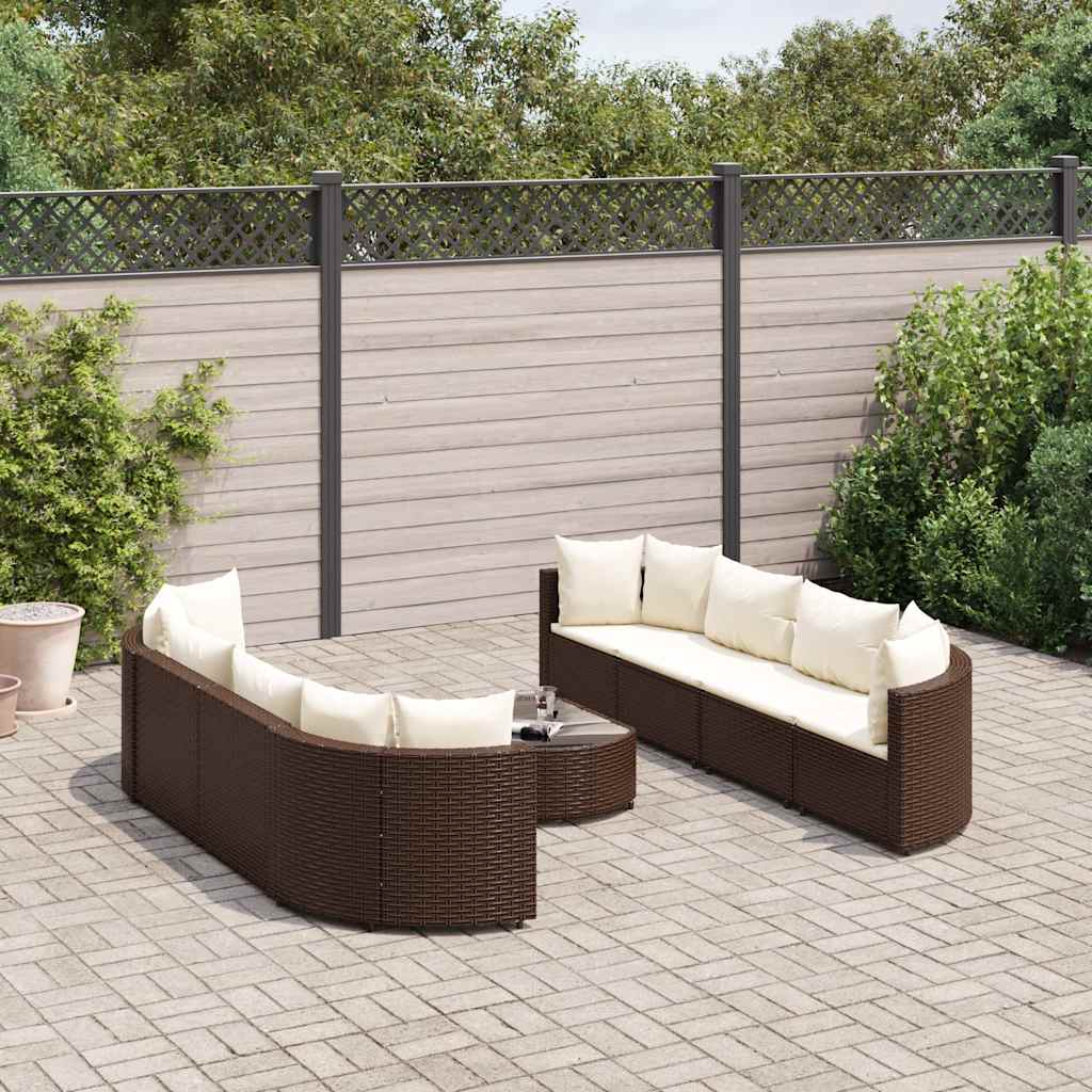 Set Divani da Giardino 9pz con Cuscini Marrone in Polyrattan | homemem39