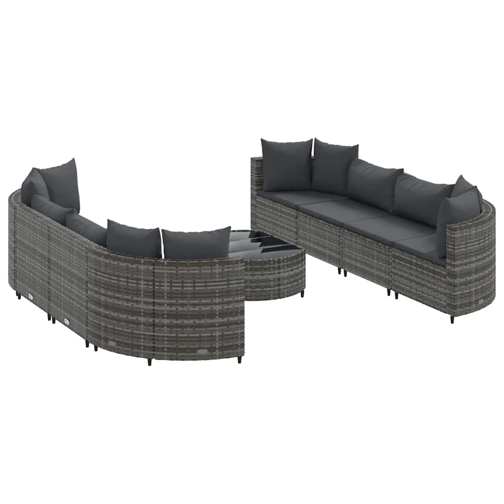 Set Divano da Giardino 9 pz con Cuscini Grigio in Polyrattan | homemem39