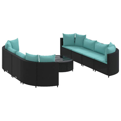Set Divani da Giardino 9 pz con Cuscini Nero in Polyrattan - homemem39