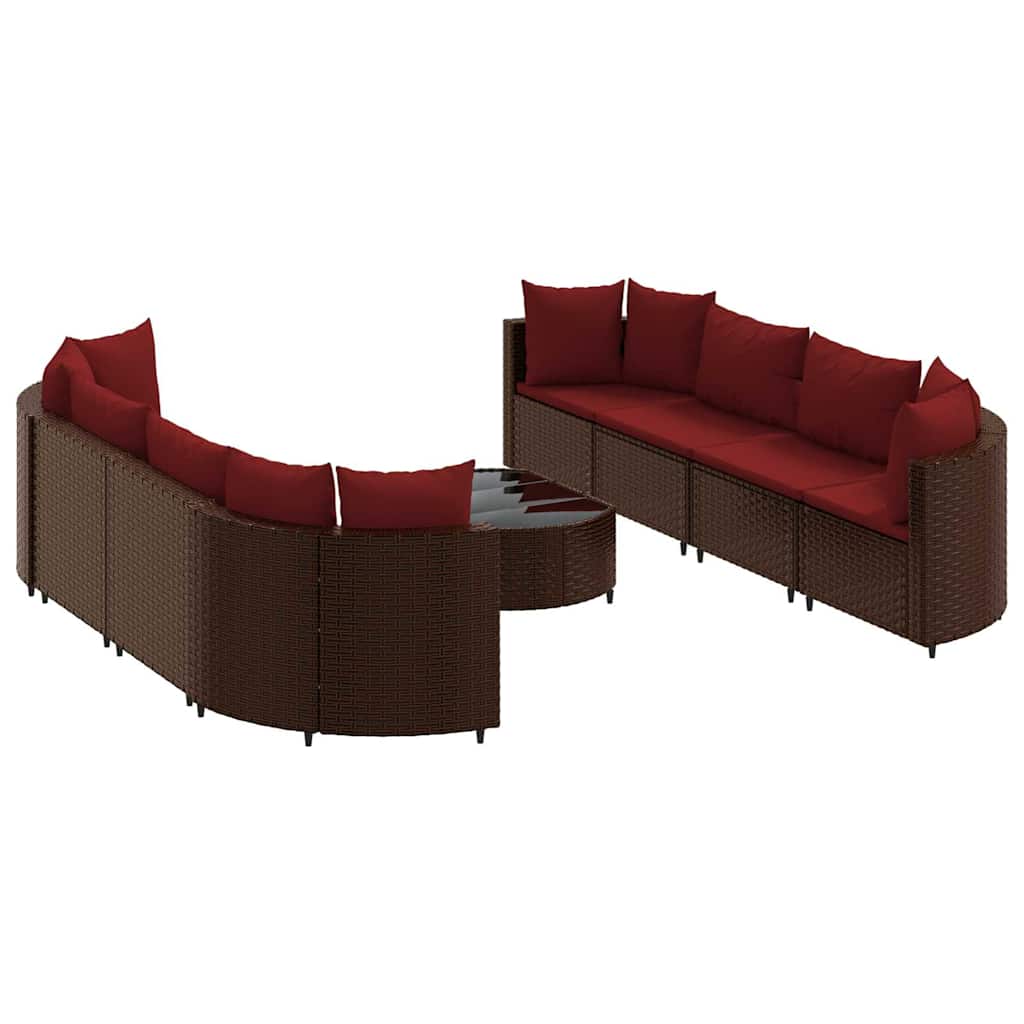 Set Divani da Giardino 9pz con Cuscini Marrone in Polyrattan - homemem39