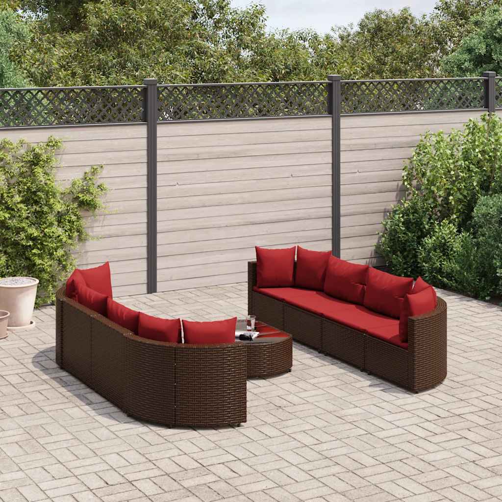 Set Divani da Giardino 9pz con Cuscini Marrone in Polyrattan | homemem39