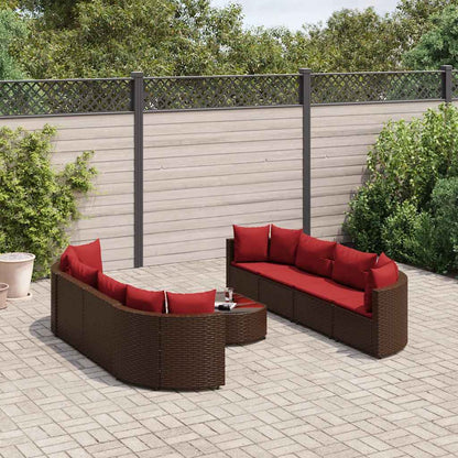Set Divani da Giardino 9pz con Cuscini Marrone in Polyrattan | homemem39
