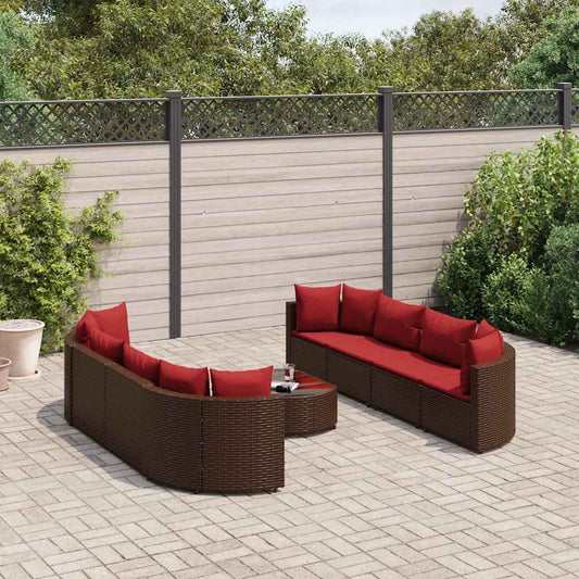 Set Divani da Giardino 9pz con Cuscini Marrone in Polyrattan - homemem39